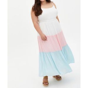 Torrid Colourblock Challis Tiered Maxi Dress Size 1X (14-16)